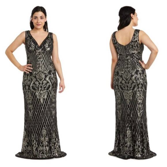 R & M Richards Sequin Embellished Dress Black Gown - Picture 2 of 12